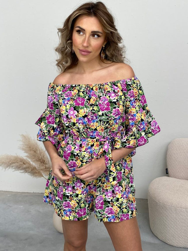 UNICORN Women's jumpsuit with flowers, pink, green, black, s, m, l