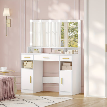 UNICORN Dressing Table Mirror, 3 Drawers, 2 Storage Cabinets, 5 Open Compartments White