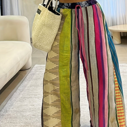 UNICORN Summer Fashion Commuter Rainbow Stripe Print Loose Wide-Leg Pants s m l xl