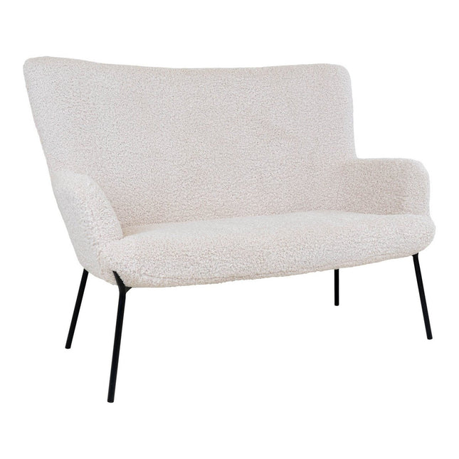UNICORN Two-seater sofa in white faux lambskin with black legs, 73x128x97 cm