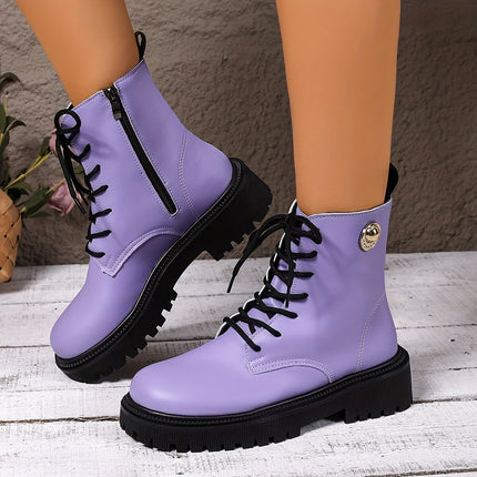 UNICORN Womens Casual Lace-Up Fashion Boots with Side Zipper Closure Round Toe