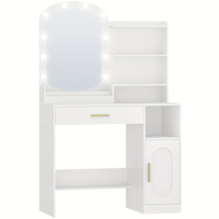 UNICORN Dressing Table with Oval Mirror,LED Lights, Adjustable Brightness