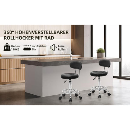 UNICORN Office Stool Rolling, 360° Swivel, Height Adjustable, PVC Material Black White