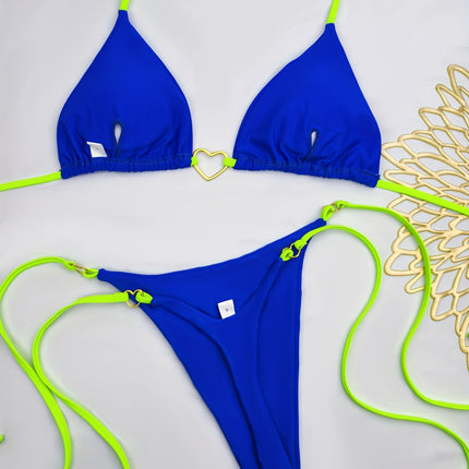 UNICORN European American Sexy Heart Color-Blocking Lace-Up Nylon Fabric Bikini s m l