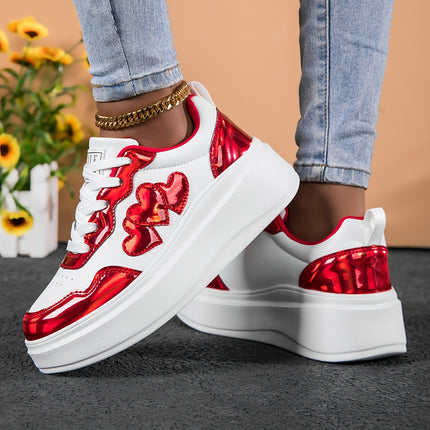 UNICORN Women's Heart-Print White Casual Sports Platform Sneakers Loose-Fit 36 t/m 41.5