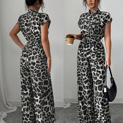 UNICORN Summer Print Stand Collar Vacation Style Elegant Casual Belted Jumpsuit s m l xl