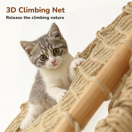 UNICORN Natural Wood Cat Climbing Frame with Climbing Net