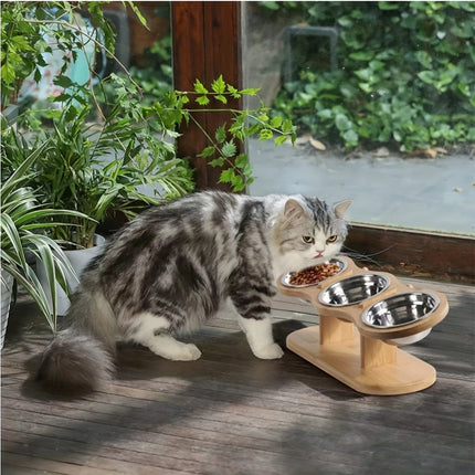 UNICORN Elevated Cat Bowl 3 Stainless Steel Bowls for Indoor Cats and Small Dogs