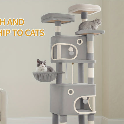 UNICORN Cat Tree, 180cm Cat Tree with 8 Scratching Posts, Beige/light Gray/dark Gray