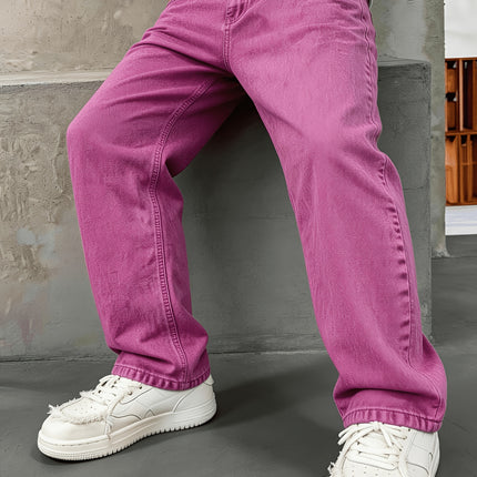 UNICORN Men's Loose-Fit Jeans Rose Red High-Quality Non-Stretch s m l xl xxl