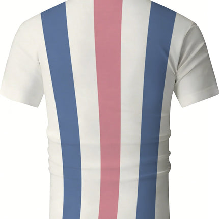 UNICORN Striped Polo Shirt in White, Pink, And Blue Lightweight Short Sleeve Design