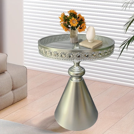 UNICORN Modern Minimalist Lace-Trimmed Corner Table with Rhinestones Silver Beige