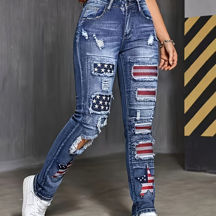 UNICORN Straight-Leg Women Jeans with Embroidery and Ripped Details s xl