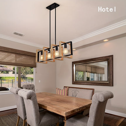 UNICORN 89.92cm Kitchen Island Light, 4-Light Farmhouse Dining Chandelier wood grain