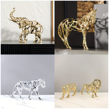 UNICORN 1pc Elegant Golden Metal Lion/Leopard/Elephant/Lion/Mount/Tiger Sculpture