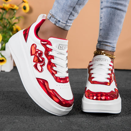 UNICORN Women's Heart-Print White Casual Sports Platform Sneakers Loose-Fit 36 t/m 41.5