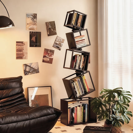 UNICORN Modern Geometric Iron Corner Bookshelf with Aesthetic Design Black