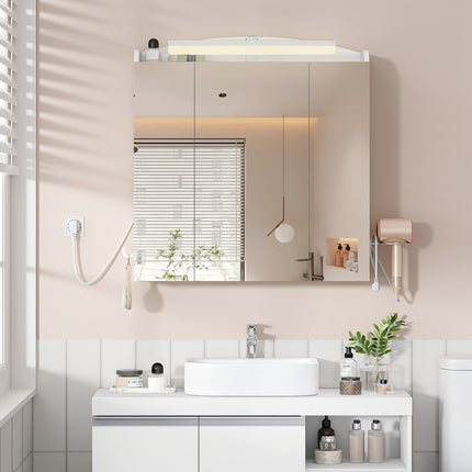 UNICORN Bathroom Mirror Cabinet with Lighting, Hairdryer Holder White