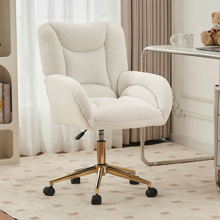 UNICORN Teddy Fabric Height Adjustable Swivel Chair for Home Office Indoors White