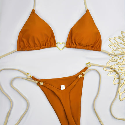 UNICORN European American Sexy Heart Color-Blocking Lace-Up Nylon Fabric Bikini s m l