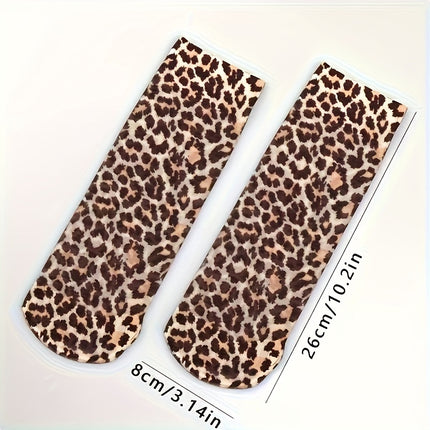 UNICORN 2 Pairs Women's Leopard Print Ankle Socks Lightweight Stretchy Fabric