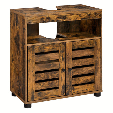 UNICORN Rustic Brown Under Sink Cabinet 2 Louvered Doors Adjustable Shelf 30x60x63cm