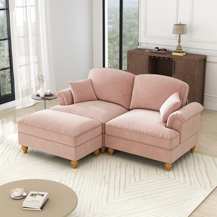 UNICORN Modular Mid-Century L-Shaped 2-Seater Chenille Sofa for Living Room Pink