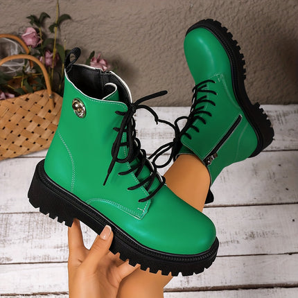 UNICORN Womens Casual Lace-Up Fashion Boots with Side Zipper Closure Round Toe