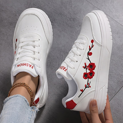 UNICORN Plum Blossom White Low-Top Casual Skate Shoes for Women