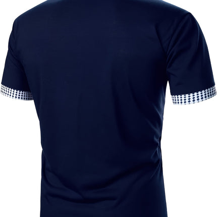UNICORN Fashion POLO Shirt Short Sleeve Color Block Print Zipper Detail s m l xl