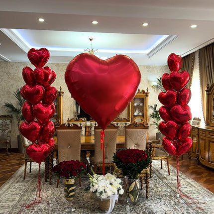 UNICORN 21pcs, 63-Inch Red Foil Balloons with 18-Inch Heart-Shaped Foil Balloons