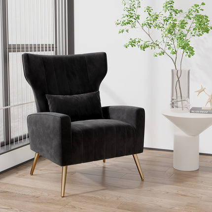 UNICORN Luxury Velvet Leisure Chair with Golden Metal Legs Beige Light Gray Black