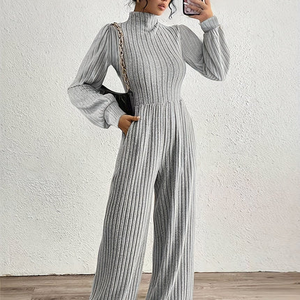 UNICORN High Neck Long Sleeve Versatile Womens Jumpsuit Solid Color s m l xl