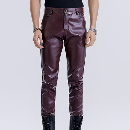 UNICORN Men's Stretch PU Leather Pants Stretchable Slim Fit Formal & Casual Pants