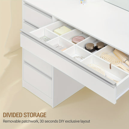 UNICORN Dressing Table with 8 Drawers, Large Mirror with RGB LED Lighting White