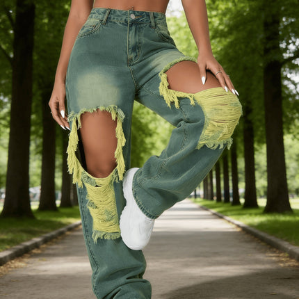 UNICORN High-Waisted Straight-Leg Women Jeans Green xxs xs s