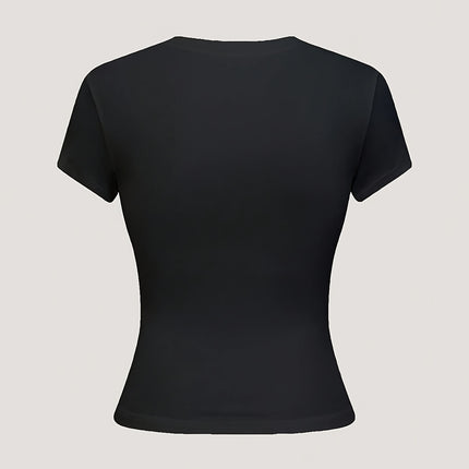 UNICORN Women's Casual Solid Color Crop Top Stretchy Round Neck Short Sleeve Shirt xl