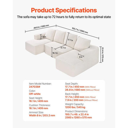UNICORN Modular U-Shaped Corner Sofa Bed with High-Elastic Foam & High Density Beige
