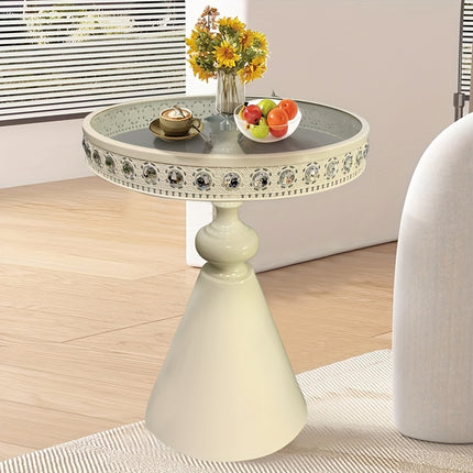 UNICORN Modern Minimalist Lace-Trimmed Corner Table with Rhinestones Silver Beige