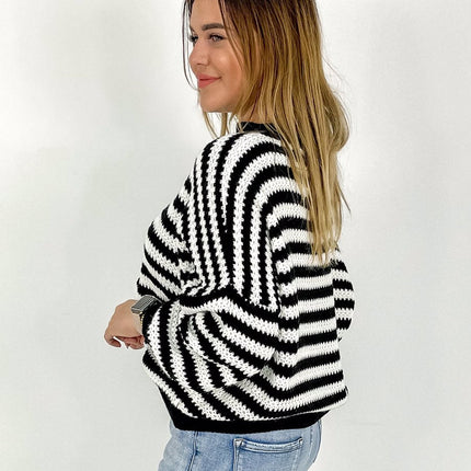 UNICORN Women's sweater striped black light blue m xl