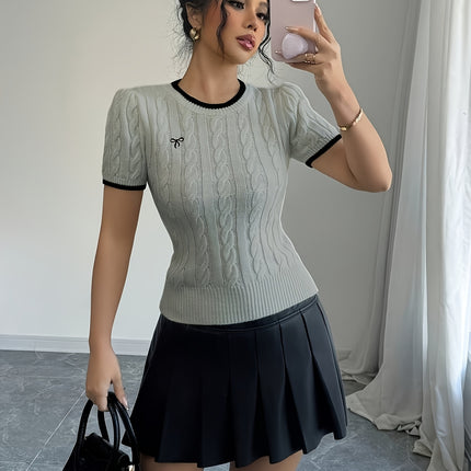 UNICORN Cat Ear Design Womens Short Sleeve Top Elegant Two-Tone Edges s m l xl
