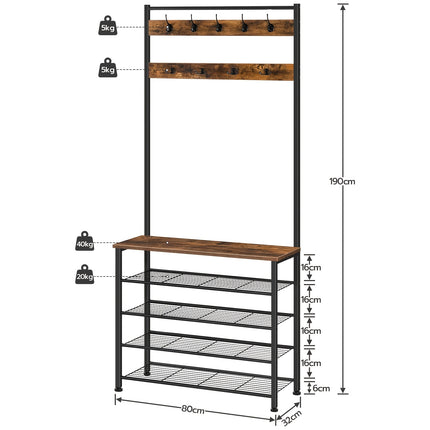 UNICORN 5-Tier Coat & Shoe Rack with Shoe Storage Dark Brown