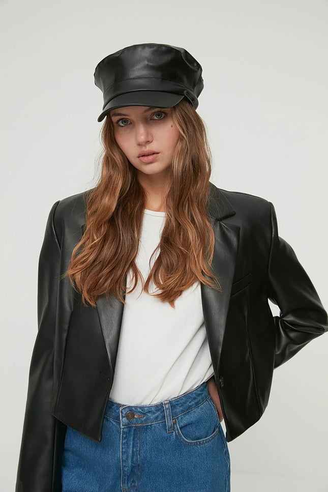 UNICORN Women's hat leather brown black one size