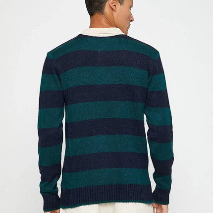 UNICORN Men's sweater open collar striped burgundy green gray s m l xl