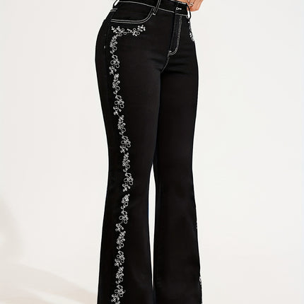 UNICORN Black Embroidered Women Denim Long Pants xs s m l xl