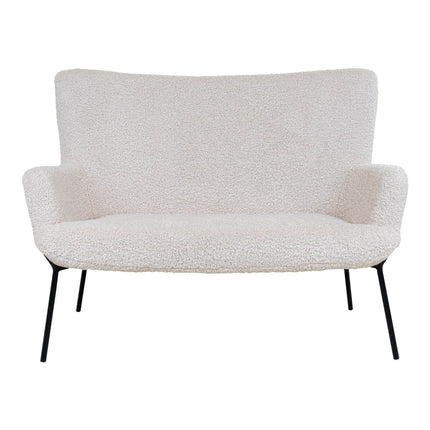 UNICORN Two-seater sofa in white faux lambskin with black legs, 73x128x97 cm
