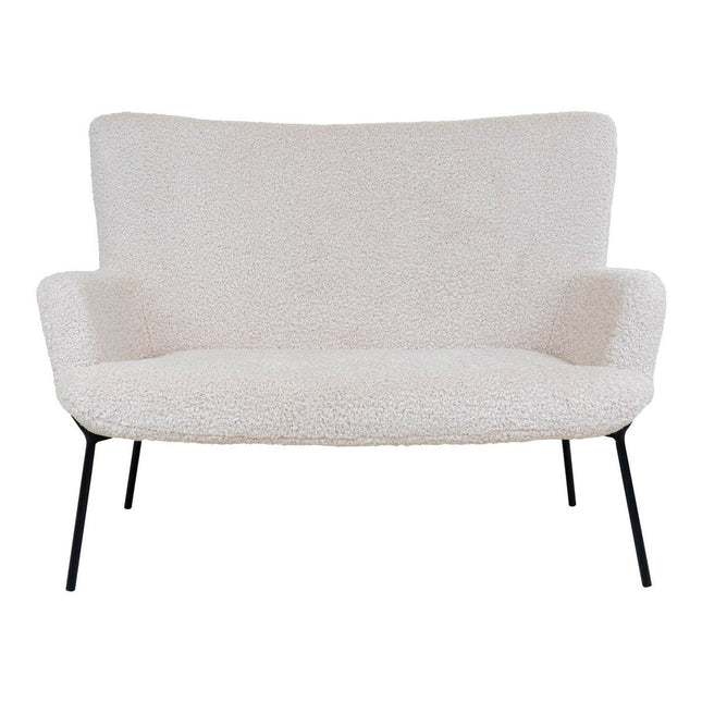 UNICORN Two-seater sofa in white faux lambskin with black legs, 73x128x97 cm