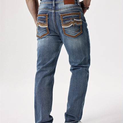 UNICORN Men'S Thick Line Embroidered Stretchy Washed Denim Pants s m l xl xxl