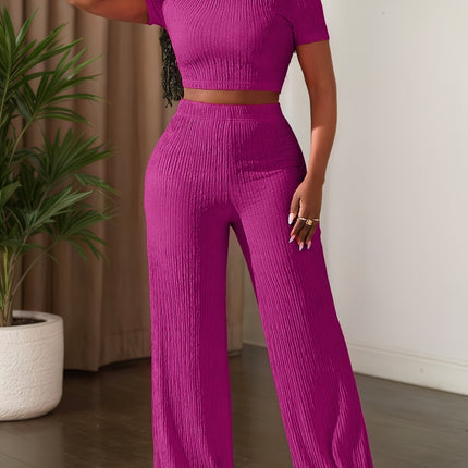 UNICORN Color Short-Sleeve Top And Wide-Leg Pants Casual Outfit xs s m l xl xxl