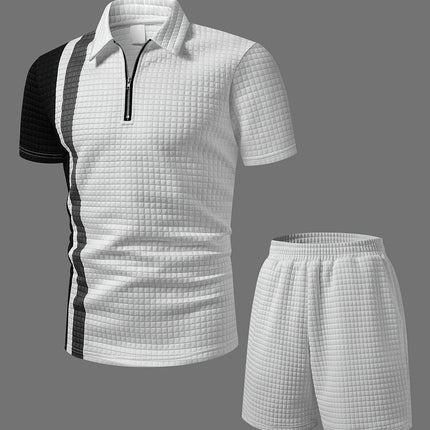 UNICORN Men's Color-Block Striped Shirt with Short Sleeves 2pcs Set l xl xxl
